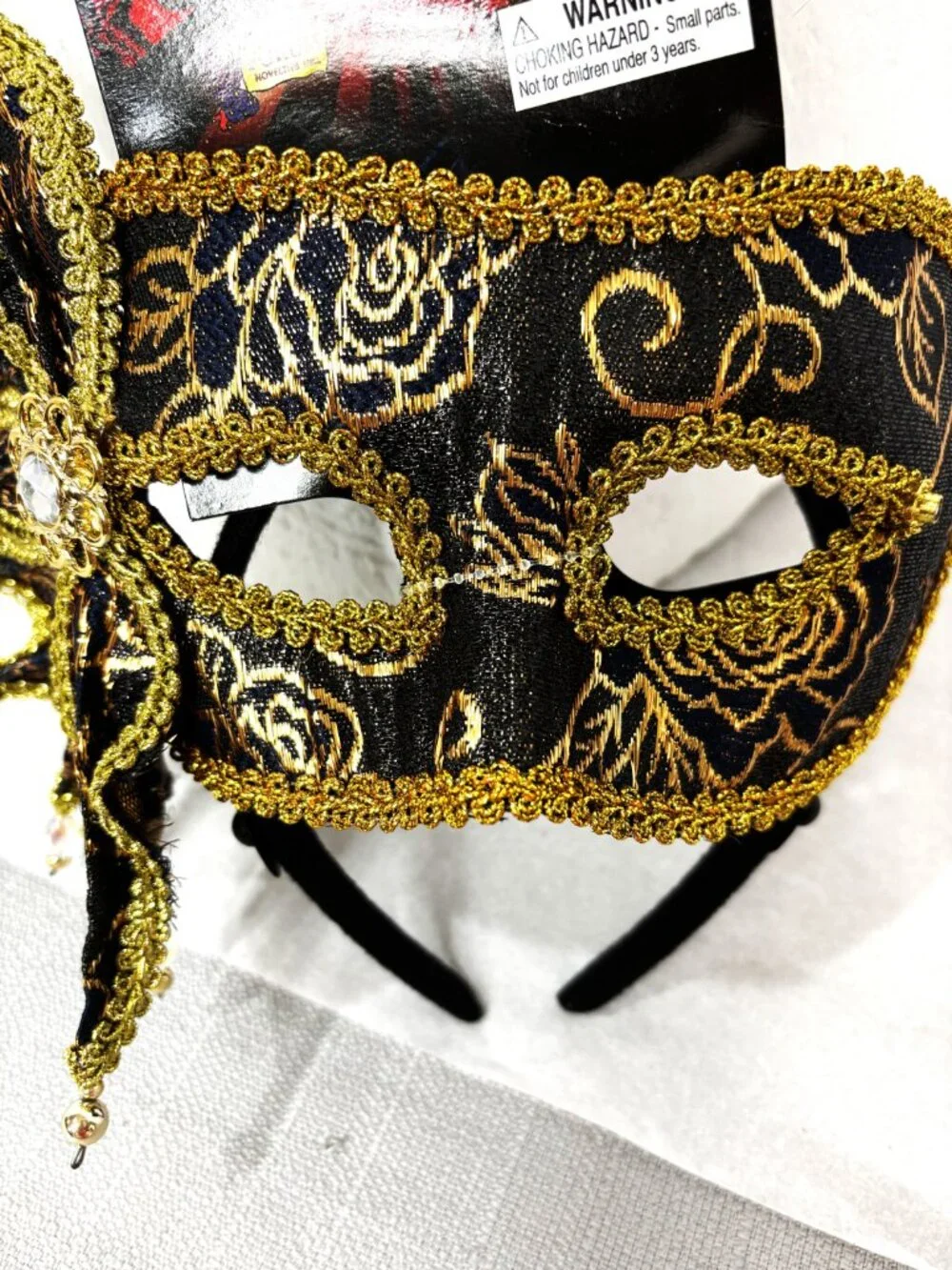 Venetian Navy & Gold Rose Brocade Carnival Mask NWT NOS